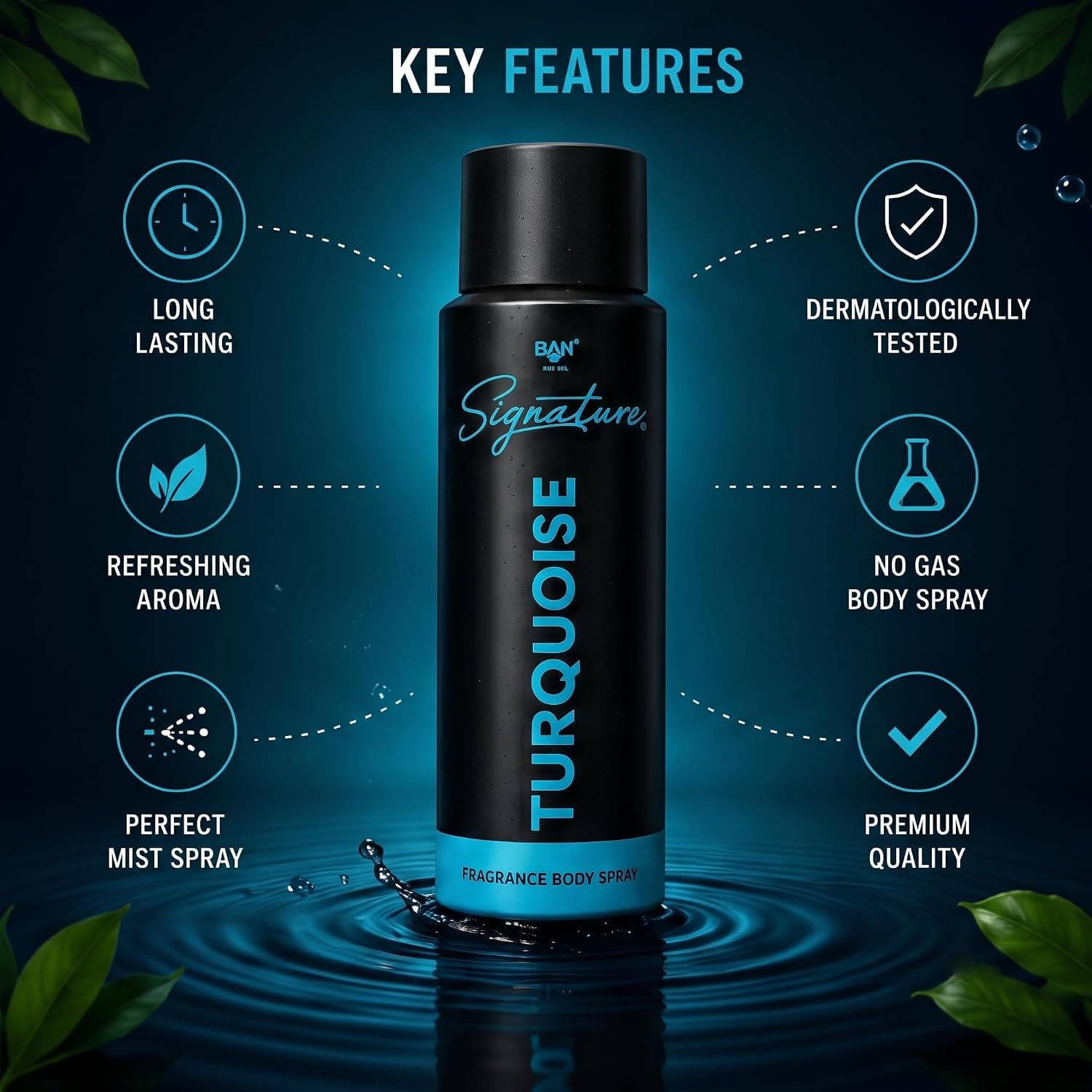 Signature SIGNATURE TURQUOISE Deodorant Spray for Men 150ML | Long Lasting Amber Spicy Fragrance Body Spray | Lemon,… — image 1 of 7