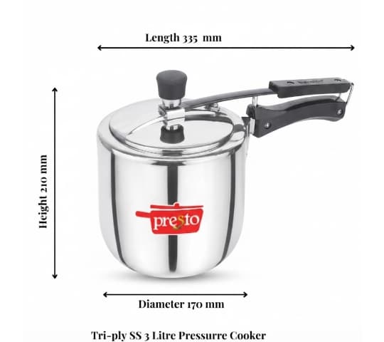 Presto Presto Triply Stainless Steel Contura Inner Lid Pressure Cooker 3 Litre | Induction & Gas Compatible daily…