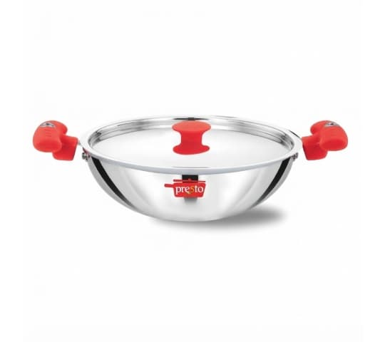 Presto Triply SS Cookware Kadhai 24cm | Stainless Steel Induction Kadhai with Lid