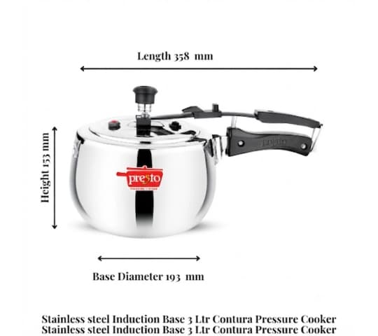 Presto Presto SS Induction Base Contura Pressure Cooker 3 Litre | Stainless Steel Cooker for Gas & Induction daily…