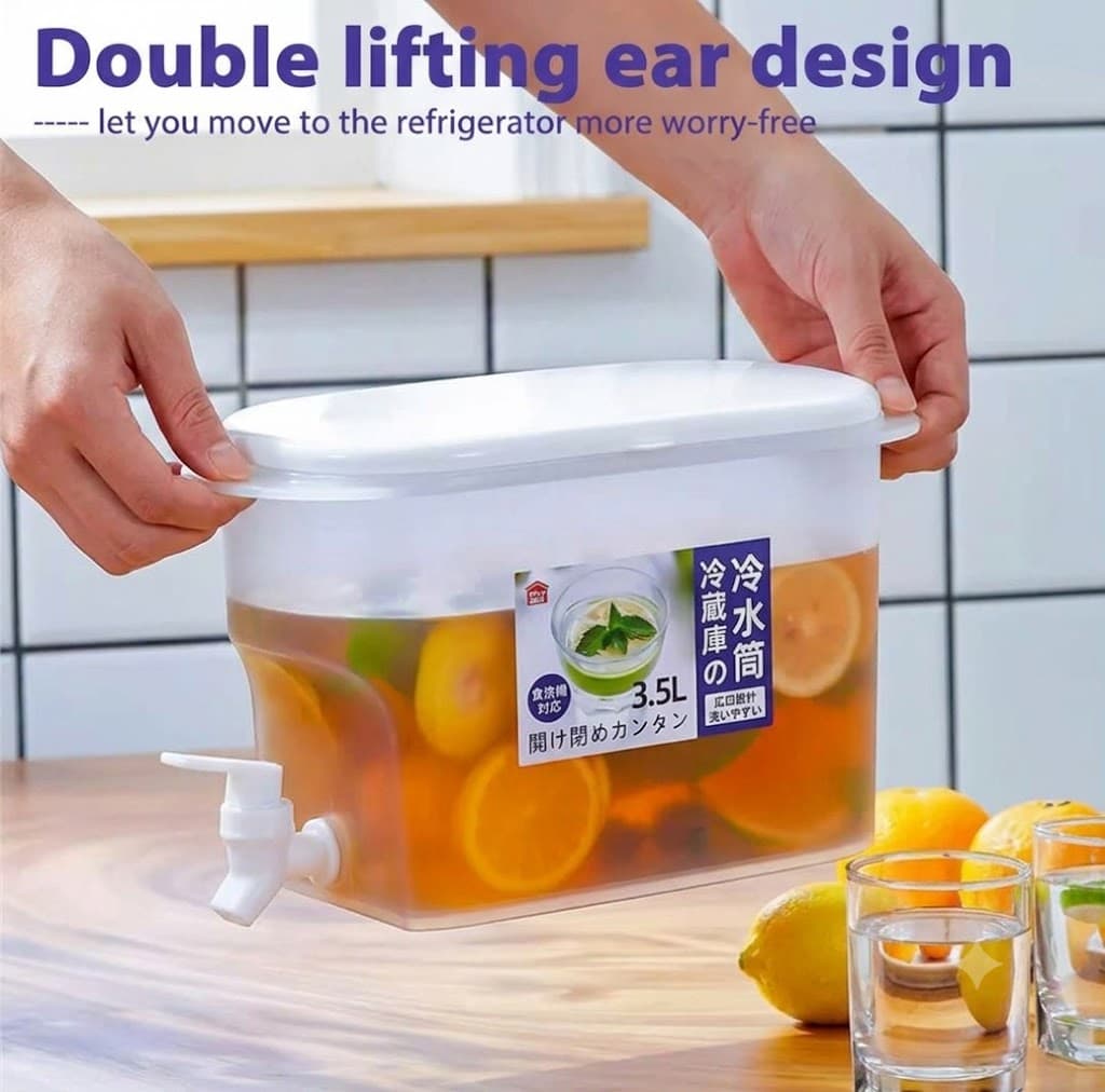 No Brand 3.5L Cold Water Dispenser with Faucet | Fridge Beverage Storage Container with Tap daily essentials & lifestyle
