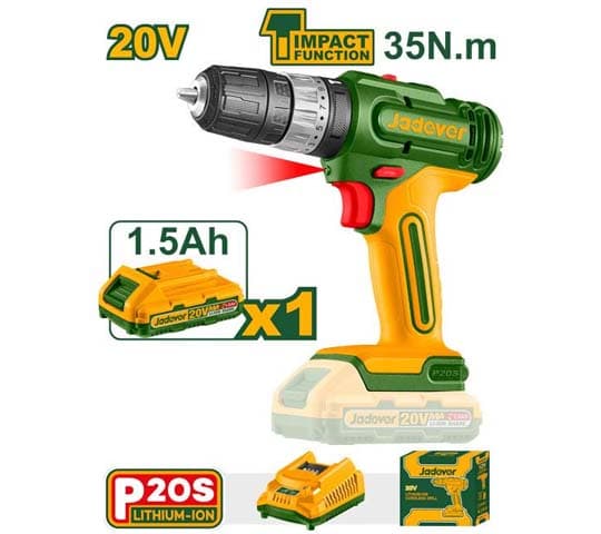 Jadever Compact Brushless Cordless Impact Drill 20V 72Nm