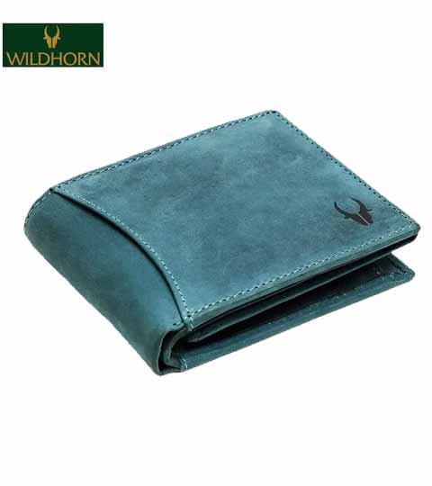 Wildhorn RFID Protected 100% Genuine Men Leather Wallet Blue Hunter
