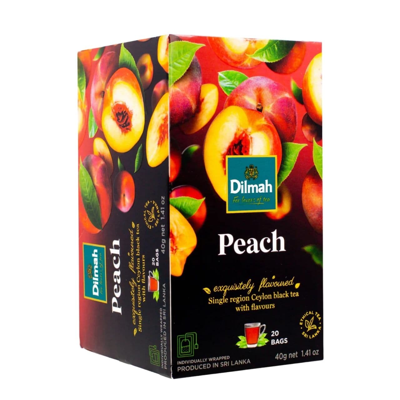 Dilmah Premium Green Tea with Peach | 20 Tea Bags | Refreshing Flavored Green Tea