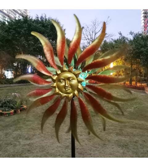 Senwell Senwell Sun Face Spinner with LED Solar Light – 360° Rotating Garden Wind Spinner W-G220133 home decor — image 1 of 2