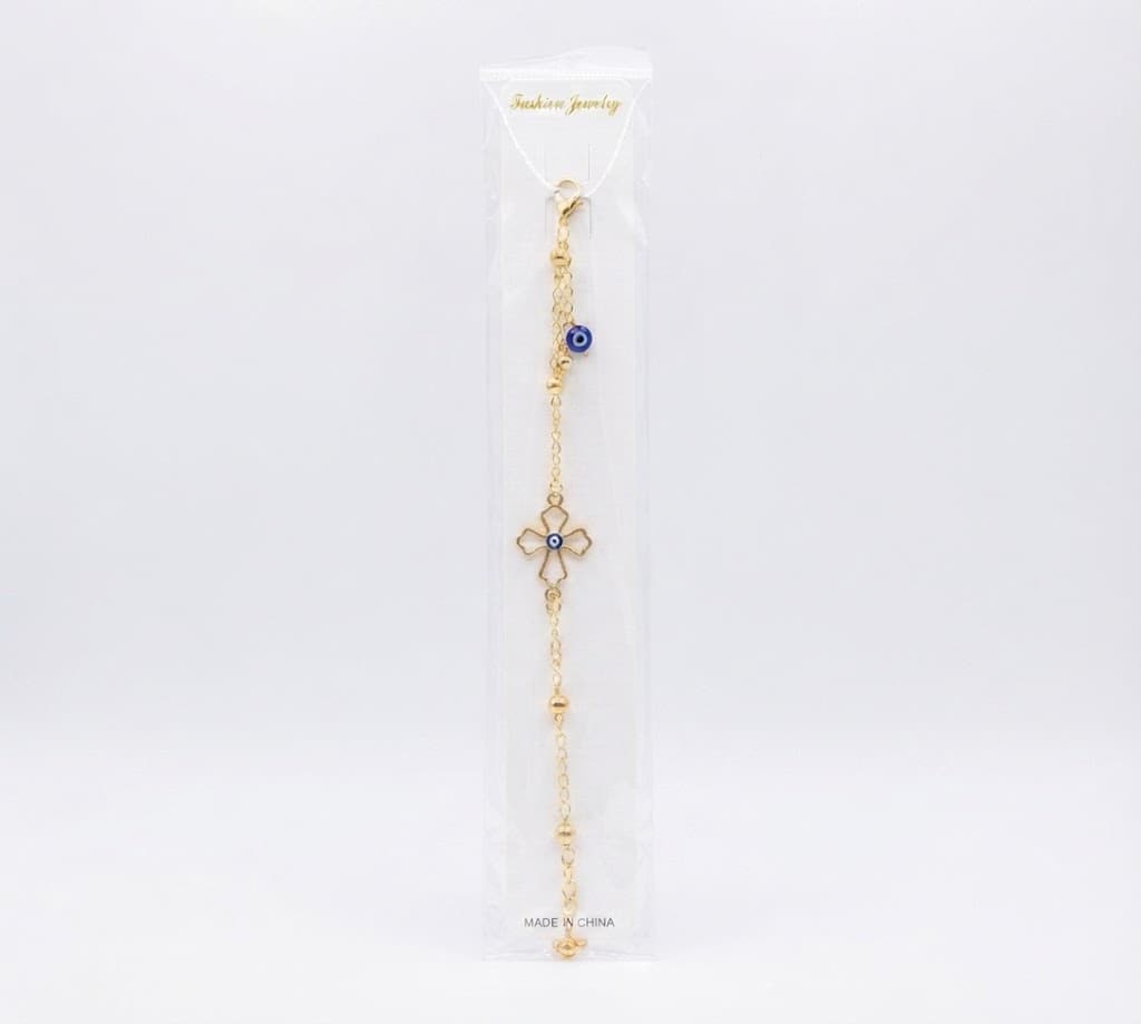 Gold Evil Eye & Cross Charm Fashion Bracelet | Stylish Bracelet for Women & Girls