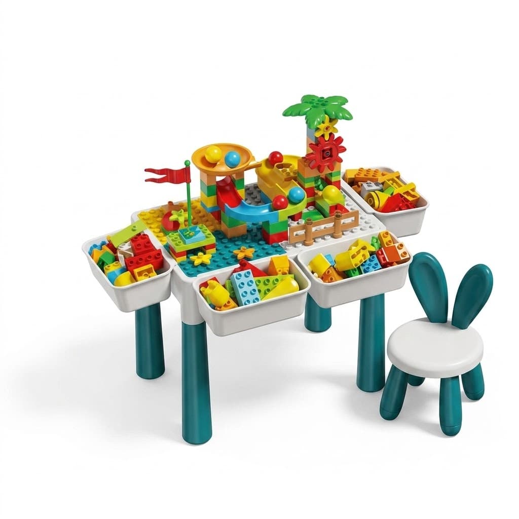 85 PCS DIY Educational Building Blocks Table with Chair – STEM Marble Run Activity Set for Kids