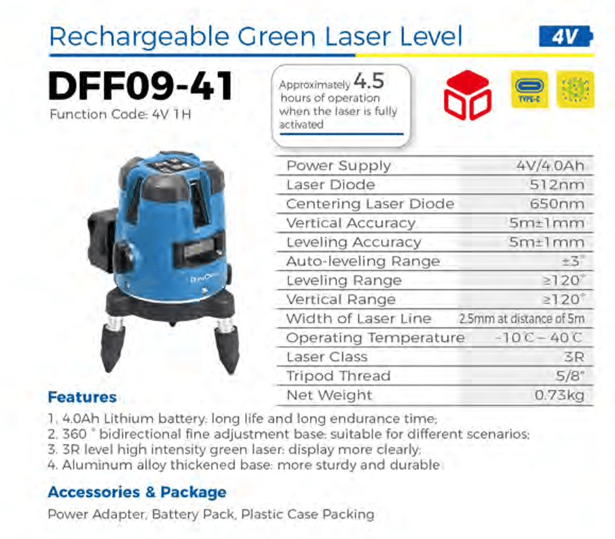 Dongcheng Power Tools Dongcheng Green Laser Line DFF09-41 Self-Leveling Cross Line Laser Level hardware & machinery — thumbnail 3 of 3