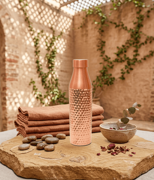 Presto Copper Bottle "Regal" (Hammered) – Pure Copper Water Bottle for Daily Use