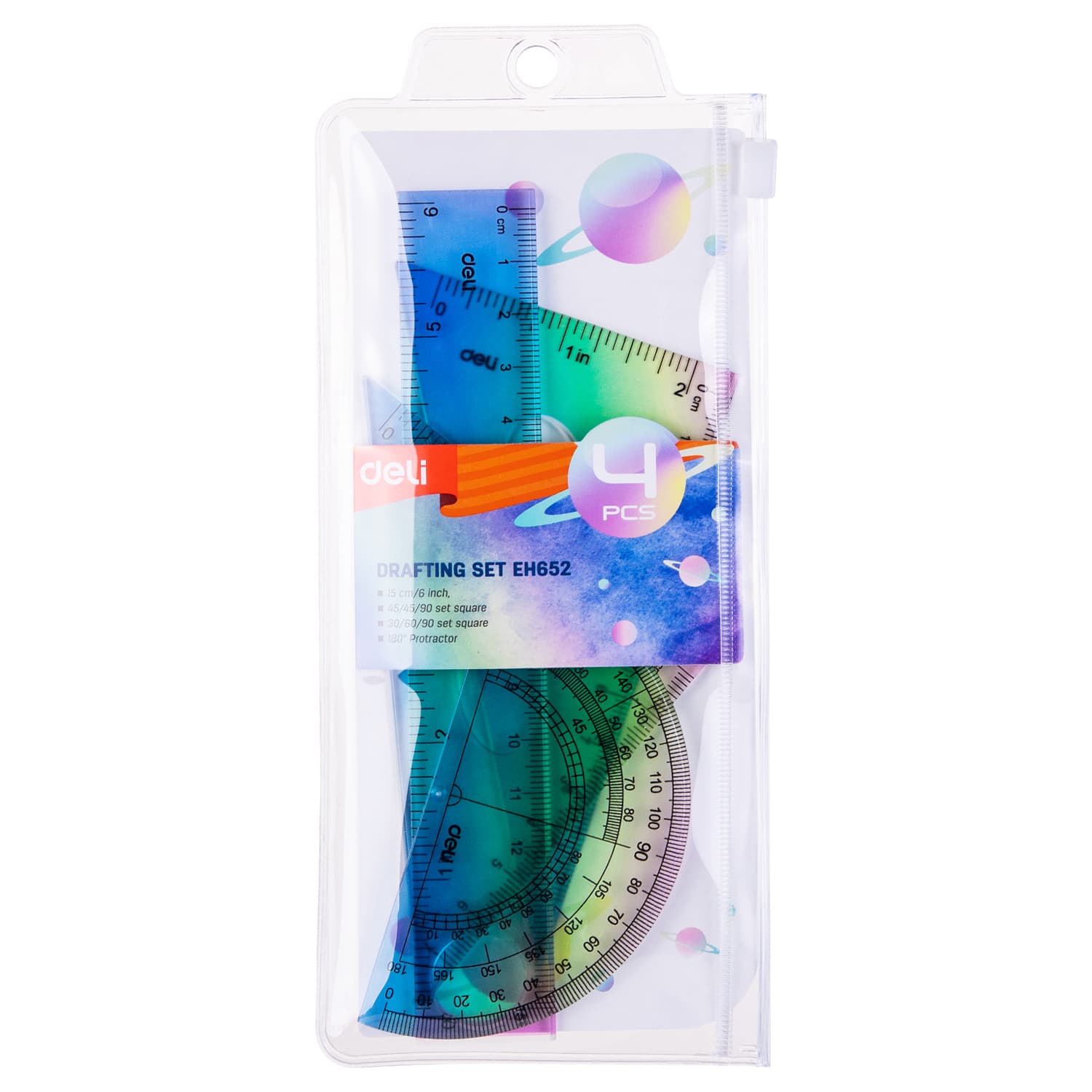 Deli Deli EH652 Ruler Set – 4 Piece Geometry Ruler Set with 15cm Ruler stationary, toys & sports — thumbnail 2 of 4