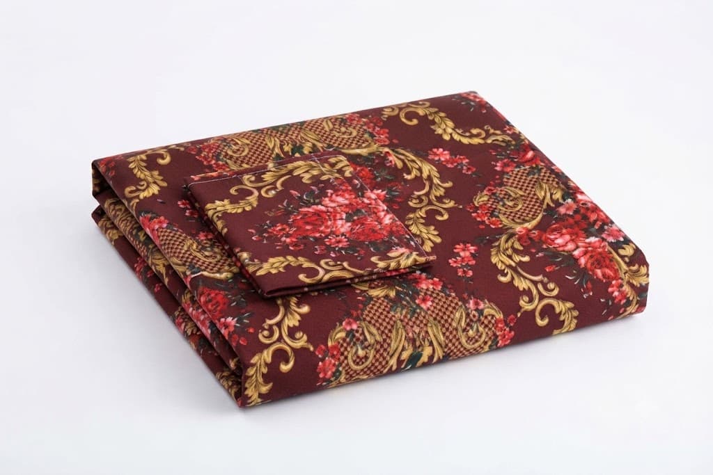 Maroon Floral and Damask Print Single Bedsheet with Matching Pillowcase daily essentials & lifestyle