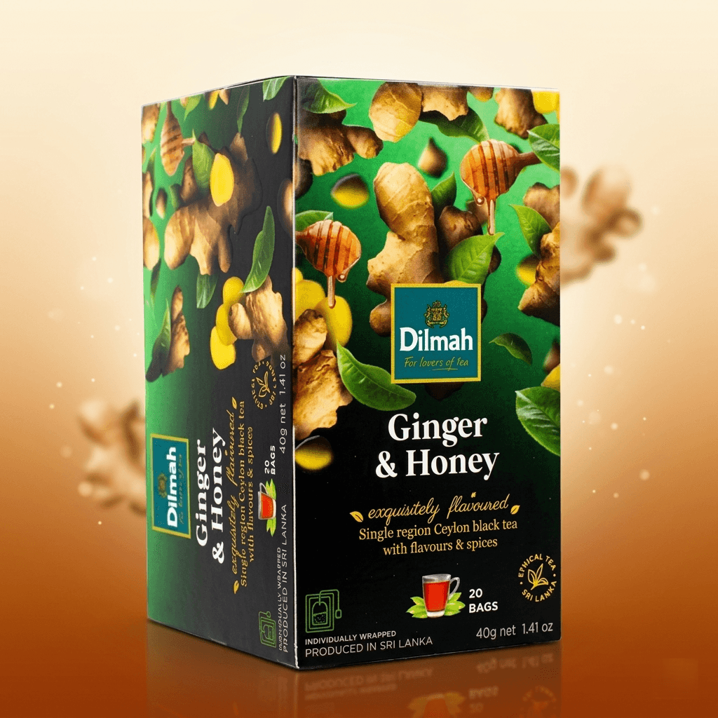 Dilmah Ginger & Honey Flavoured Tea 20 Tea Bags | Natural Herbal Wellness Tea