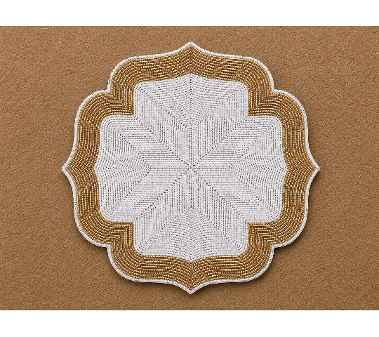 Temple Style Handcrafted Beaded Table Mat 12–15 Inches – Brown & White Decorative Dining and Center Table Ma