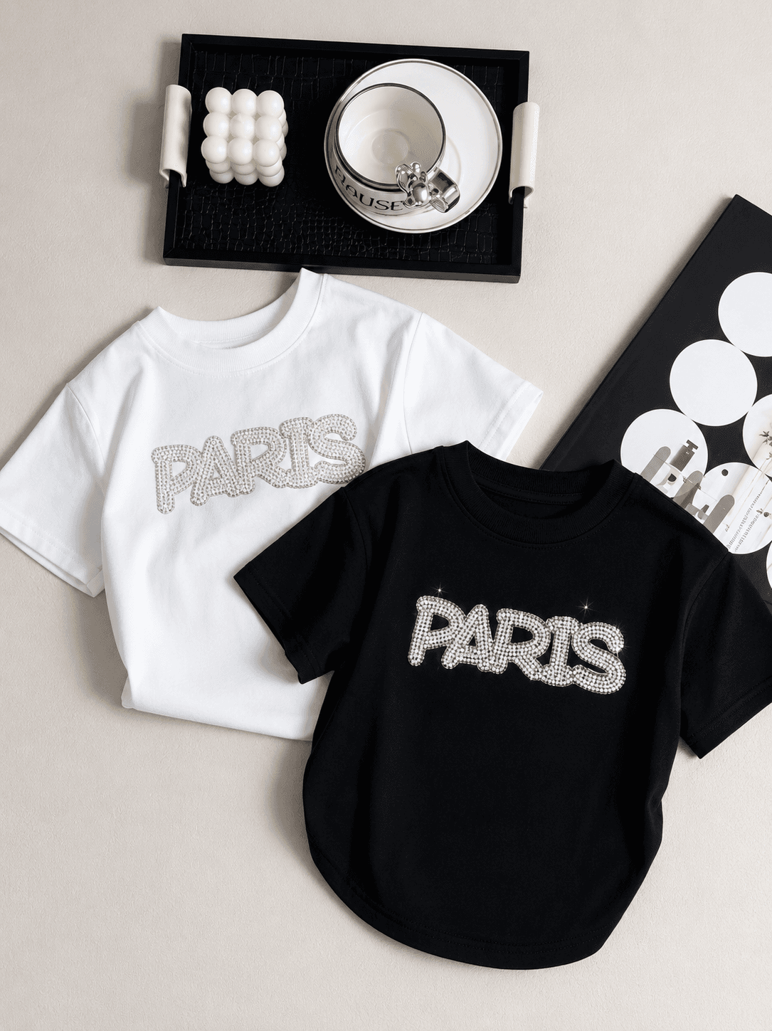Sparkle "PARIS" Lettering Short Sleeve T-Shirt