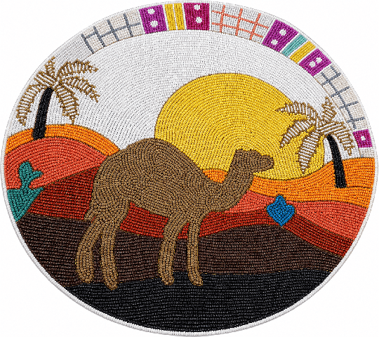 Circular Camel Desert Design Beaded Table Mat 12-15 Inches Fully Hand Beaded Decorative Dining & Center Table Mat