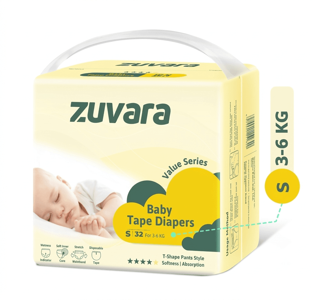 Zuvara Value Tape Diaper Small (Pack of 32)