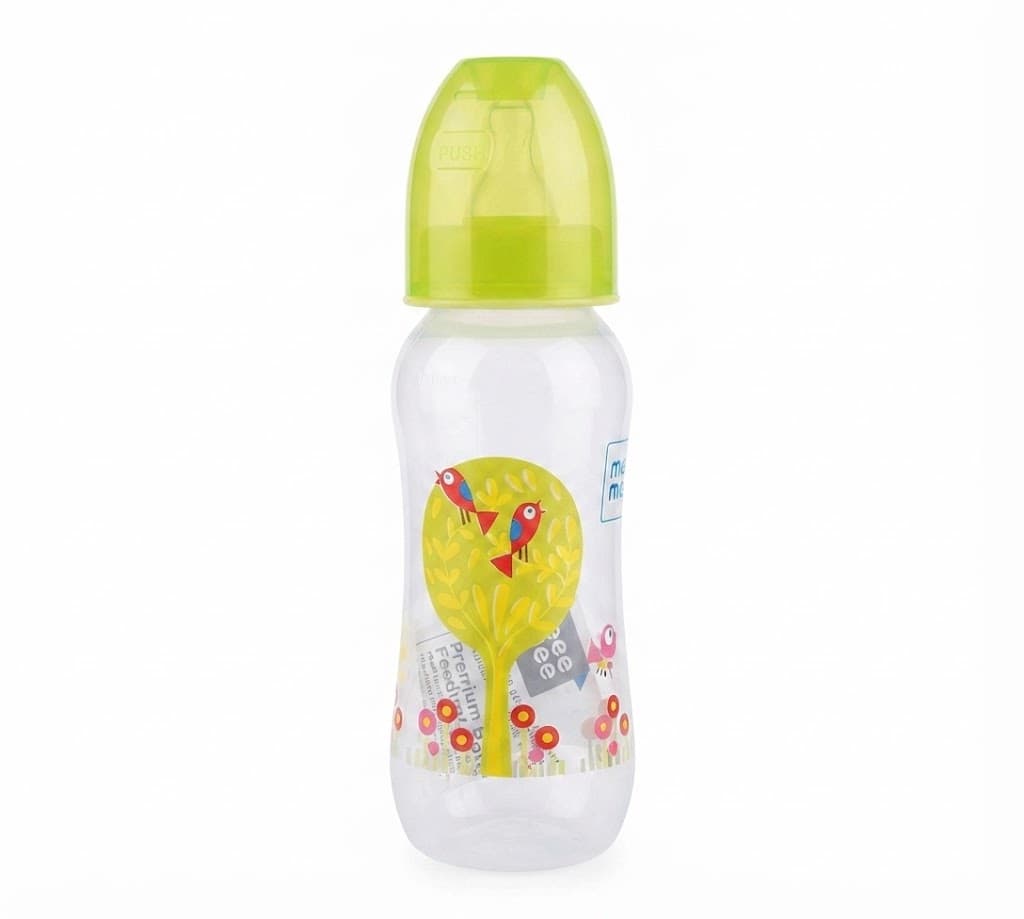 Mee Mee Premium Baby Feeding Bottle with Green Cap and Bird/Tree Print