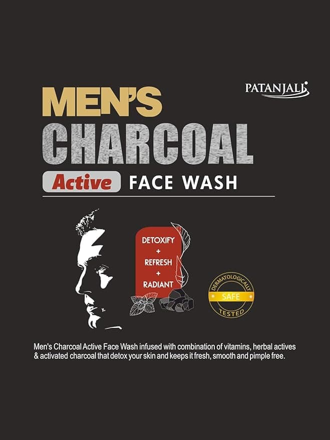 Patanjali Men's Charcoal Active Face Wash 100gm | Deep Cleansing Oil Control Face Wash daily essentials & lifestyle — thumbnail 3 of 3