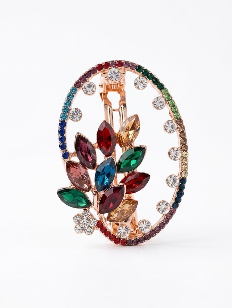 Floral Oval Wreath Hair Clip – Elegant Crystal Pearl Hair Barrette for Women & Girls