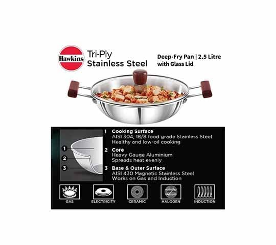 Hawkins Hawkins SSD15G Stainless Steel Deep Fry Pan with Glass Lid | Induction Friendly Kadai 1.5L daily essentials &… — thumbnail 5 of 6