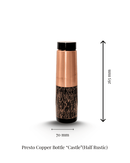 Presto Copper Bottle "Castle" (Half Rustic) | Pure Handcrafted Copper Water Bottle-  Weight 0.240 KG, Height 254mm and… — thumbnail 2 of 2