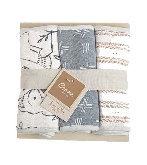 Crane Baby BC-110BCS Ezra 3pc. Cotton Muslin Burp Cloth Set for Babies