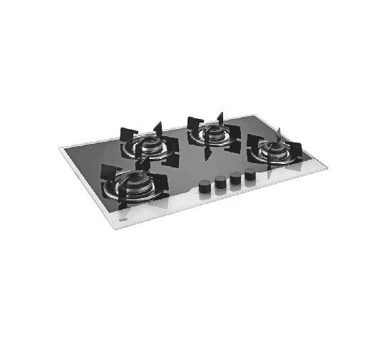 GLEN 1074 IN BW 4 Burner Built-in Glass Hob with Italian Double Ring Burners & Auto Ignition