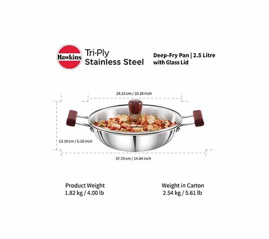 Hawkins Hawkins SSD25G Stainless Steel Deep Fry Pan with Glass Lid | Induction Compatible | 2.5L Kadhai daily essentials &… — thumbnail 2 of 4