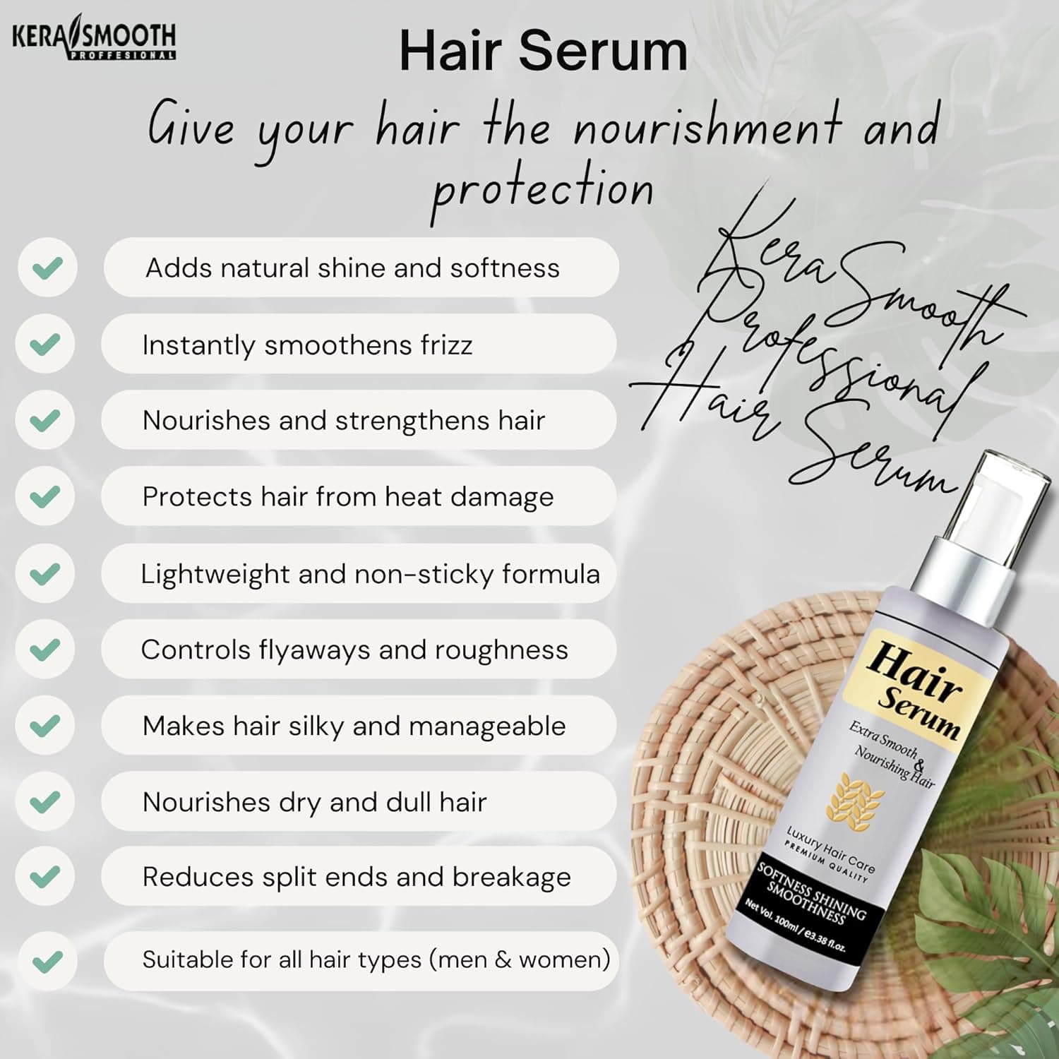 No Brand KS Keratin Smooth Hair Serum 100ml – Frizz Control, Shine & Heat Protection daily essentials & lifestyle — thumbnail 3 of 8