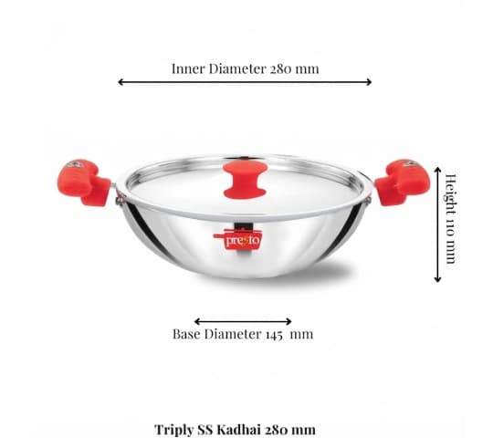 Presto Presto Triply SS Cookware Kadhai 28cm | Stainless Steel Induction Base Kadai with Lid daily essentials & lifestyle