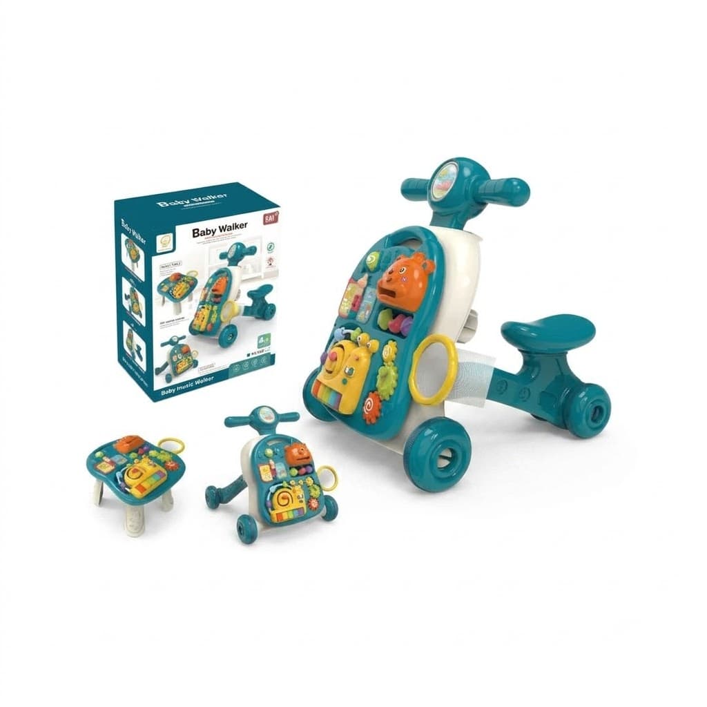 4-in-1 Baby Music Walker & Activity Table in Teal | Interactive Learning Toy