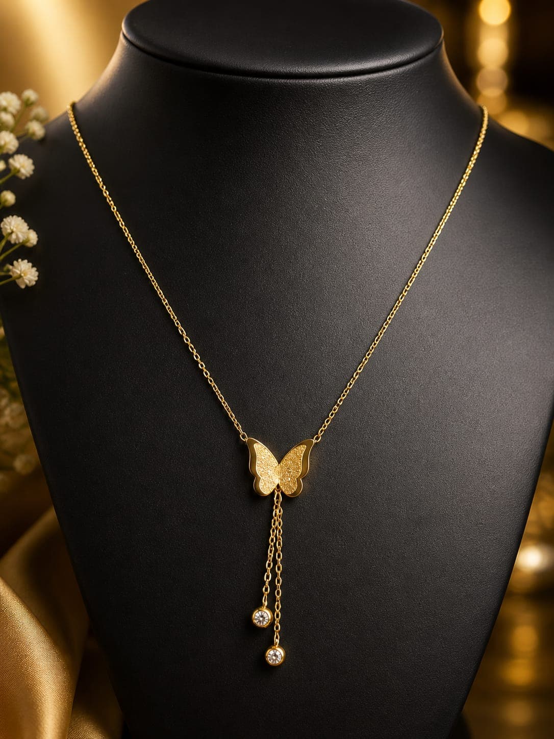 Elegant Butterfly Drop Necklace for Women – Gold-Plated Pendant Necklace