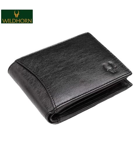 Wildhorn RFID Protected Leather Wallet WH 1173 For Men - Pitch Black | Fashion Leather Wallet For Men