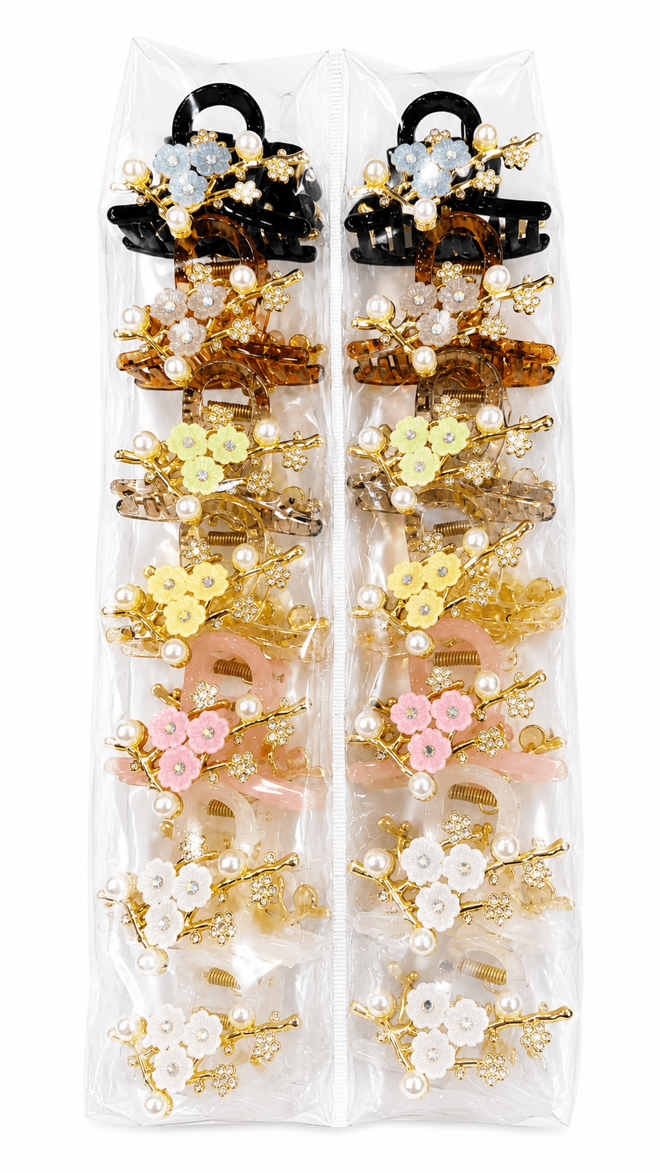 Rhinestone & Pearl Floral Mini Hair Claw Clips for Women & Girls