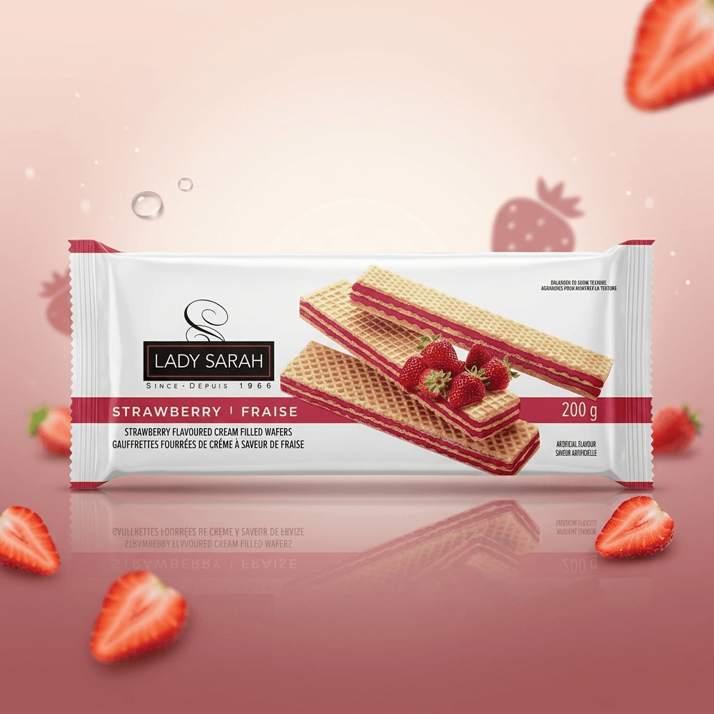 Lady Sarah Cream Filled Strawberry Wafer 200g – Crispy Strawberry Wafer Biscuits