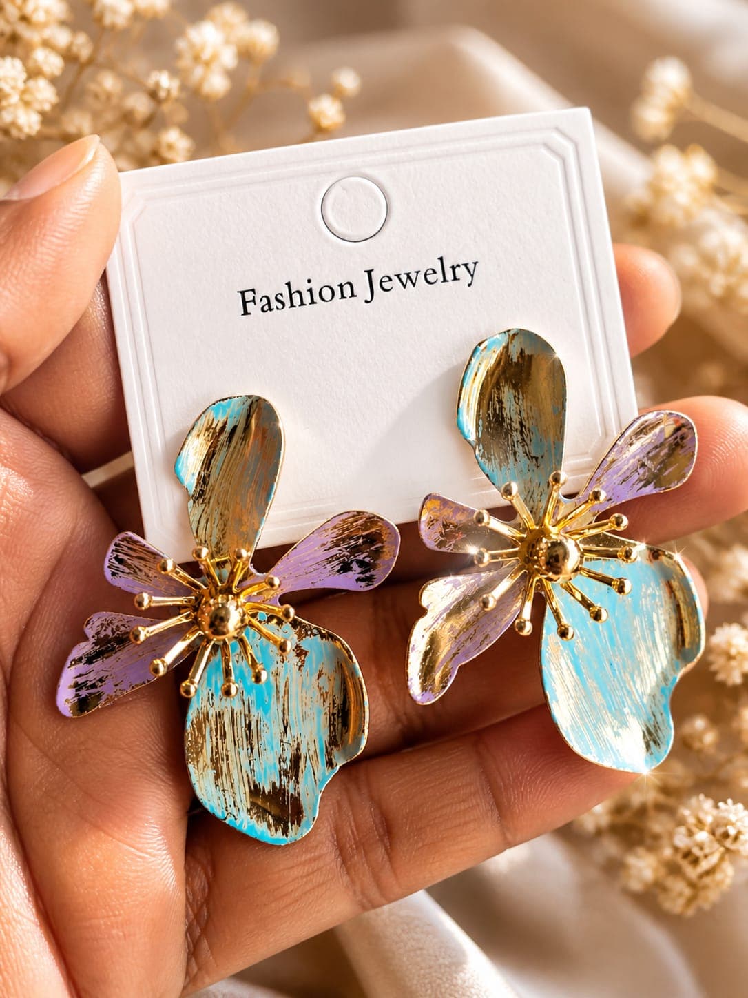Abstract Painted-Effect Floral Statement Earrings for Women | Artistic Lightweight Fashion Jewelry