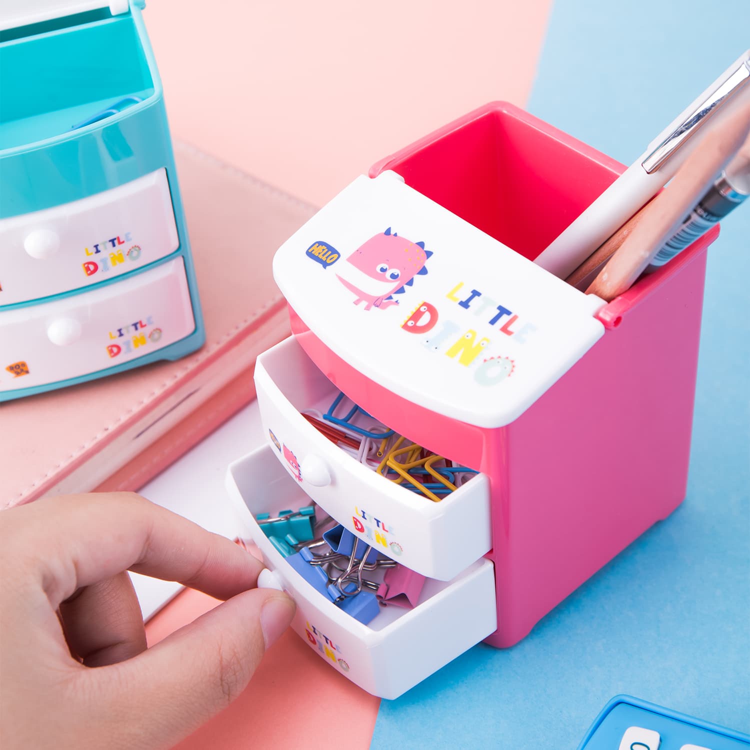 Deli Deli E9136 Little Dino Pen Holder with 2 Drawers & 2 Compartments | Cute Desktop Organizer stationary, toys & sports — thumbnail 2 of 4