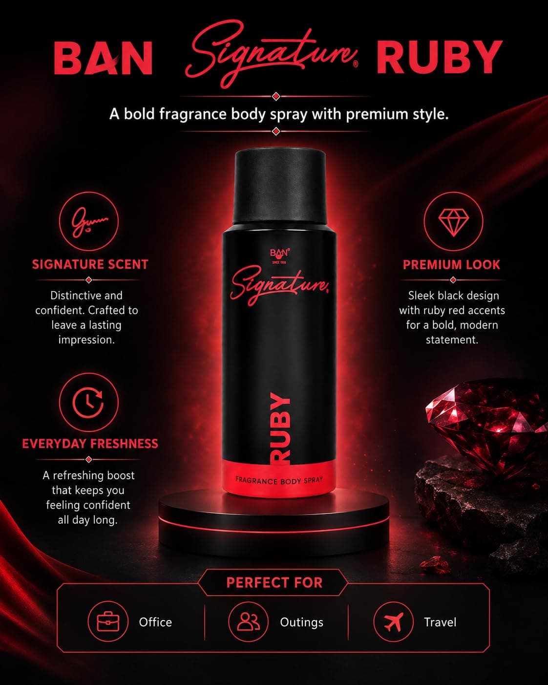 Signature SIGNATURE RUBY Deodorant Spray for Women 150ML | Long Lasting Floral Fruity Fragrance Body Spray | Premium Luxury… — thumbnail 2 of 8