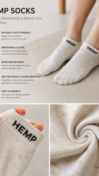Hemp Hemp Odourless Sweat Less 100% Natural Hemp Socks | Breathable Anti-Odour Comfort Socks daily essentials & lifestyle — thumbnail 3 of 6