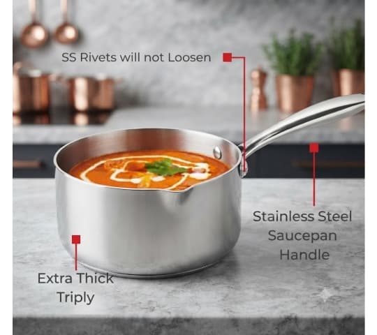 Presto Presto Triply SS Cookware Saucepan 14cm | Induction Stainless Steel Sauce Pan with Lid daily essentials & lifestyle