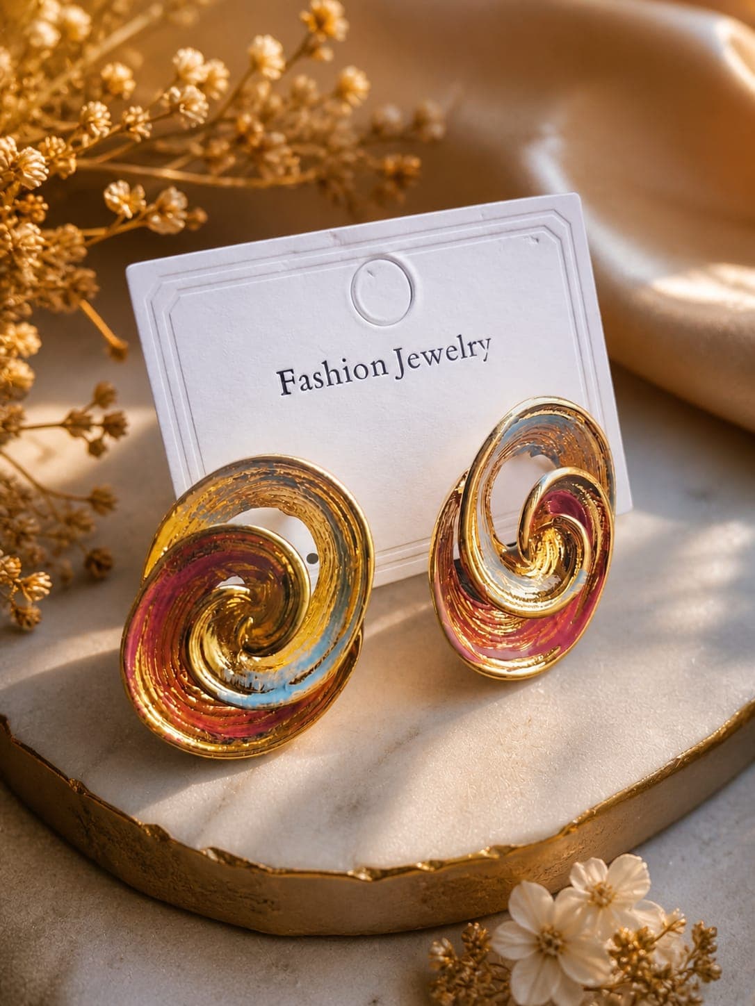 Vortex Motif Statement Earrings – Premium Gold-Plated Designer Fashion Earrings for Women