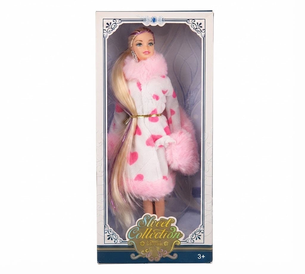 Sweet Collection Fashion Doll in Pink Heart Coat with Long Blonde Hair – Kids Doll Toy for Ages 3+