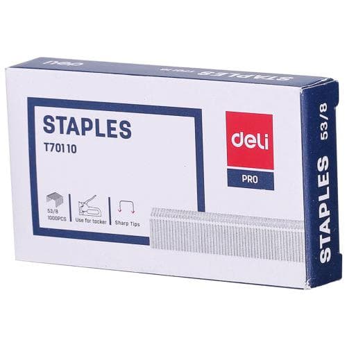 Deli ET70110 53/8 Staple Pins – 1000 Pieces Zinc-Plated Tacker Staples for Staple Guns