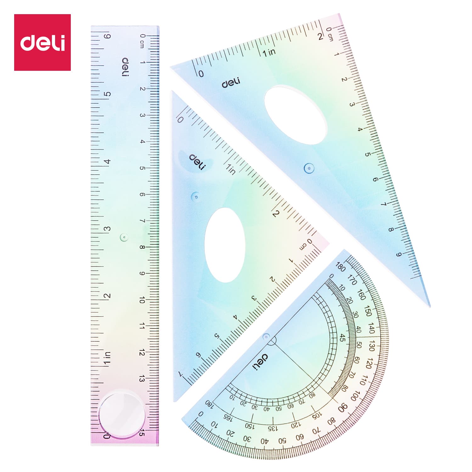 Deli EH652 Ruler Set – 4 Piece Geometry Ruler Set with 15cm Ruler