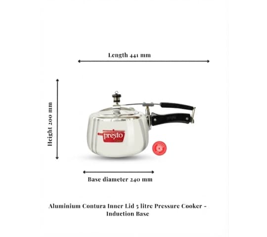 Presto Presto Pressure Cooker Aluminium Contura Induction Inner Lid 5 Litre | Induction & Gas Compatible Pressure Cooker…