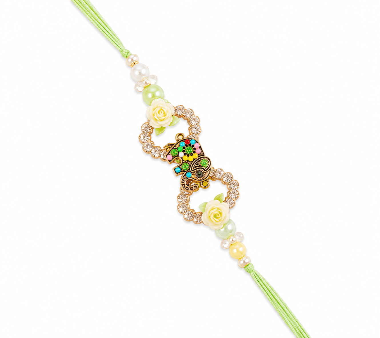 Elegant Floral Designer Rakhi with Kundan Beads & Multicolor Elephant Charm