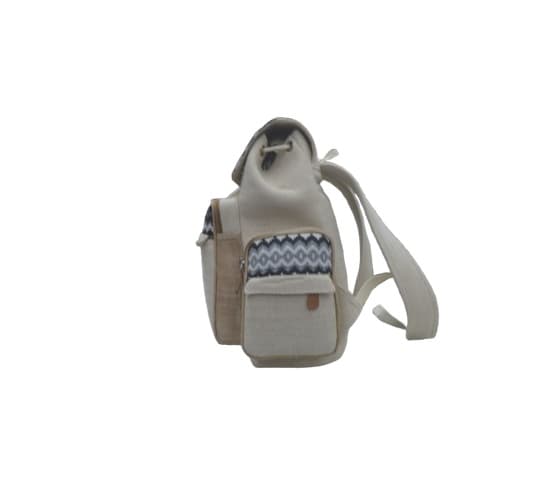 Woven Hemp Multi-Pocket Backpack with Monochrome Aztec Accent made in nepal 🇳🇵 — image 1 of 2