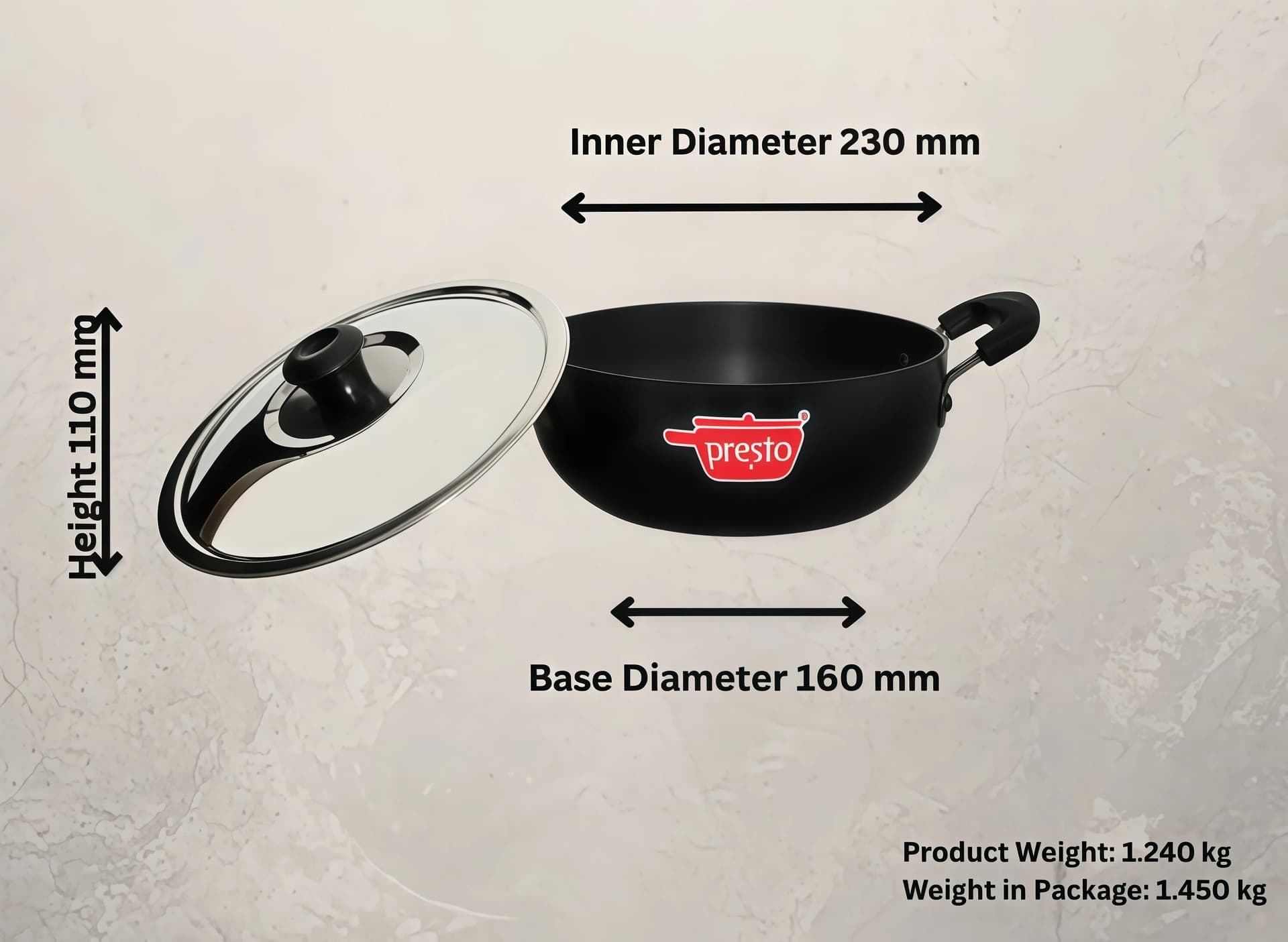 Presto Presto Black Hard Anodized Karhai/Kadhai/Kadai/Karai 230mm with Stainless Steel Lid - Induction Compatible " daily…