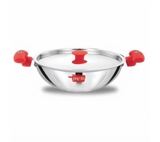 Presto Triply SS Cookware Kadhai 28cm | Stainless Steel Induction Base Kadai with Lid