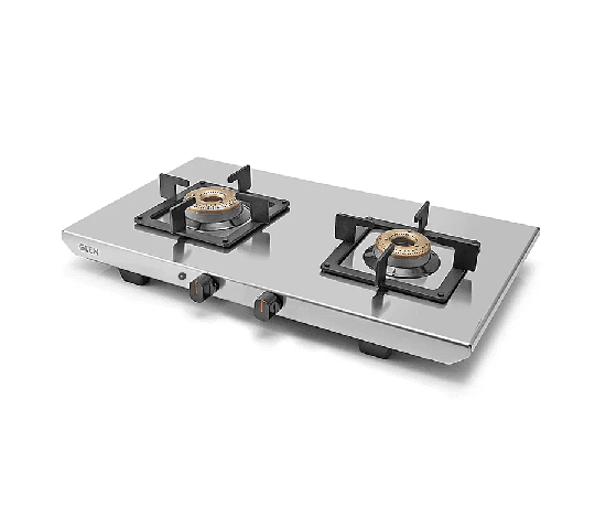 GLEN 2 Burner Ultra Tuff Stainless Steel Gas Stove CT1052UTSS | Forged Brass Burners | Manual & Auto Ignition